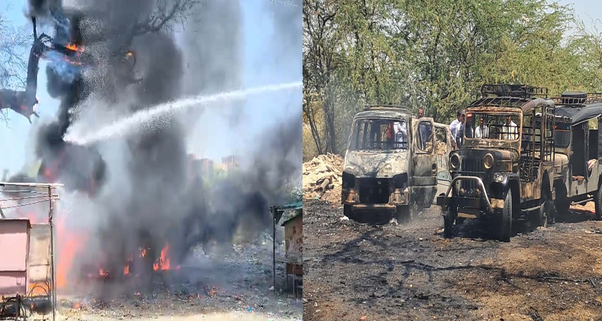 પાલનપુર દિલ્હી ગેટ પાસે ત્રણ વાહનોમાં ભીષણ આગ, ભરબજારમાં અફરાતફરીનો માહોલ