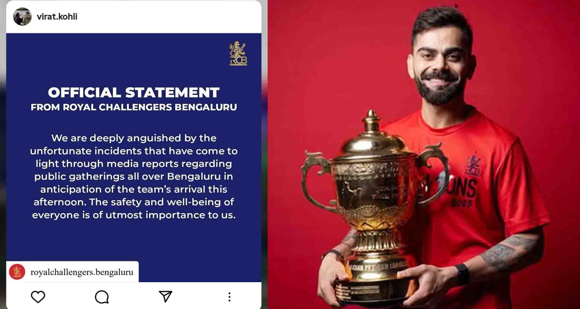બેંગલુરુ ભાગદોડ; વિરાટ કોહલીએ પોસ્ટ શેર કરીને પોતાની લાગણીઓ વ્યક્ત કરી