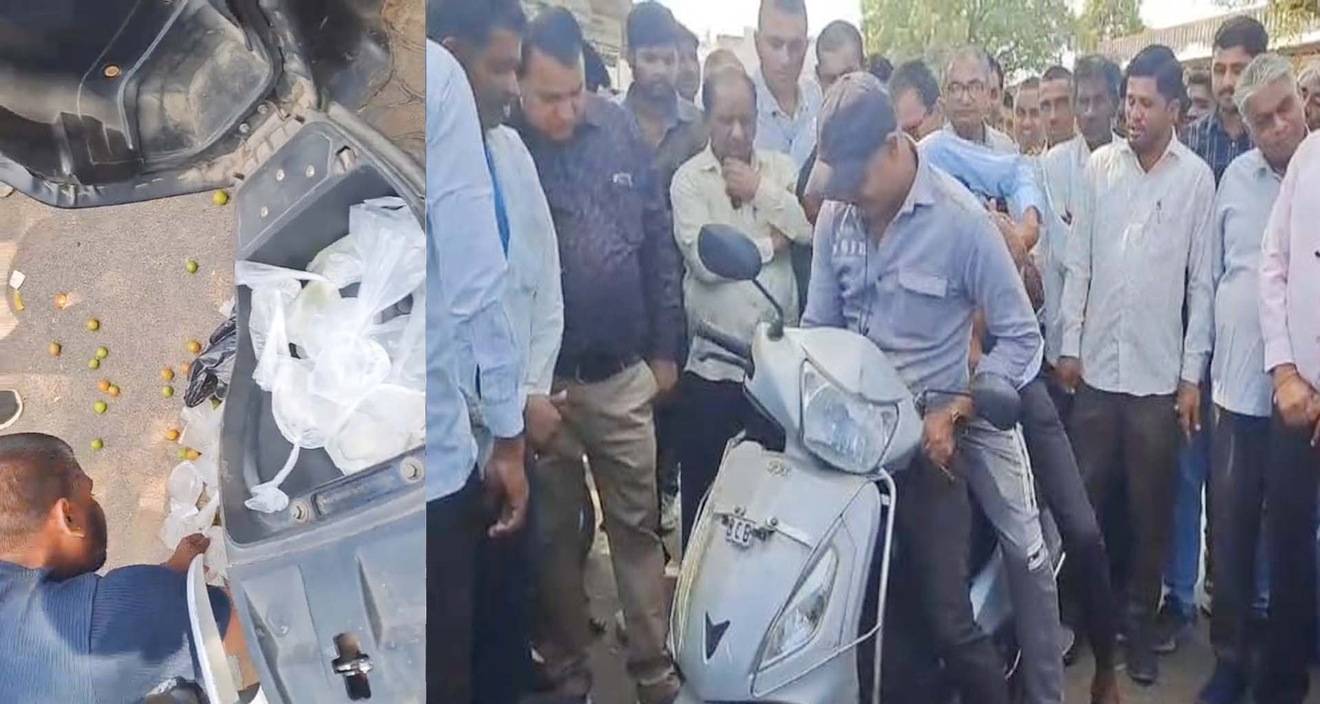 પાલનપુરમાં દારૂબંધીના પોકળ દાવાઓનો પર્દાફાશ ; દારૂ ભરેલી ટુ-વ્હીલરે અકસ્માત સર્જ્યો