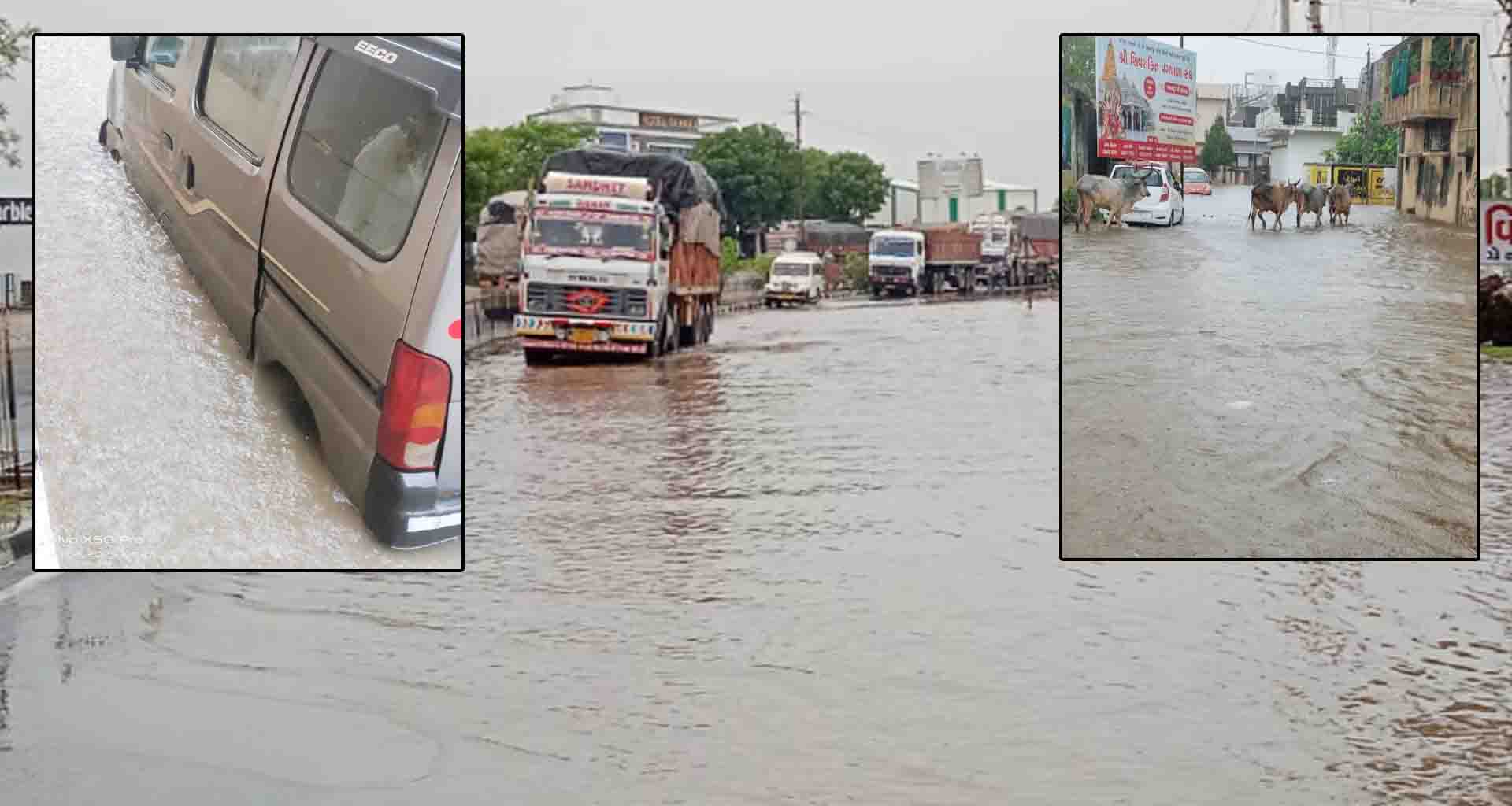 ડીસા પાલનપુરમાં વરસાદી પાણી ભરાયા; ગ્રામજનોને અવરજવરમાં મુશ્કેલી વાહનવ્યહાર ઠપ્પ