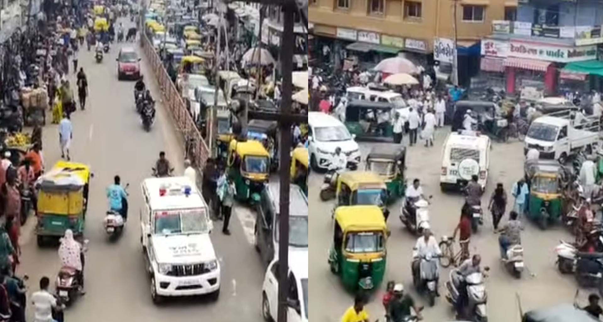 પાટણ શહેરના બગવાડા દરવાજા પાસે ટ્રાફિક જામના દ્રશ્યો સજૉયા