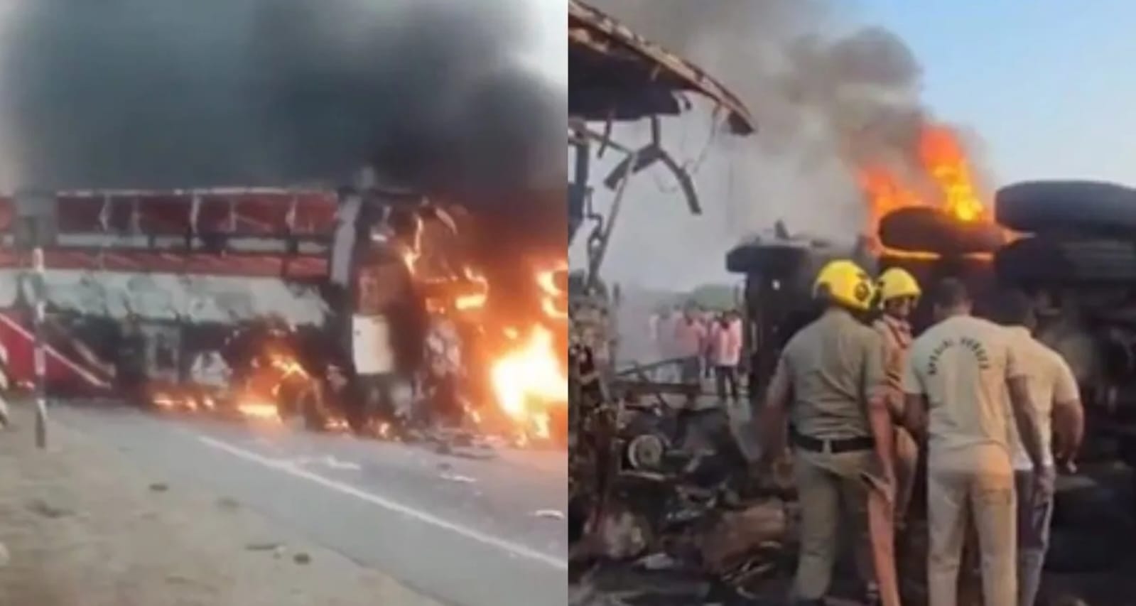 પેસેન્જર બસ ટ્રક સાથે અથડાઈ, બંને વાહનોમાં આગ લાગી, 14 લોકો જીવતા બળી ગયા
