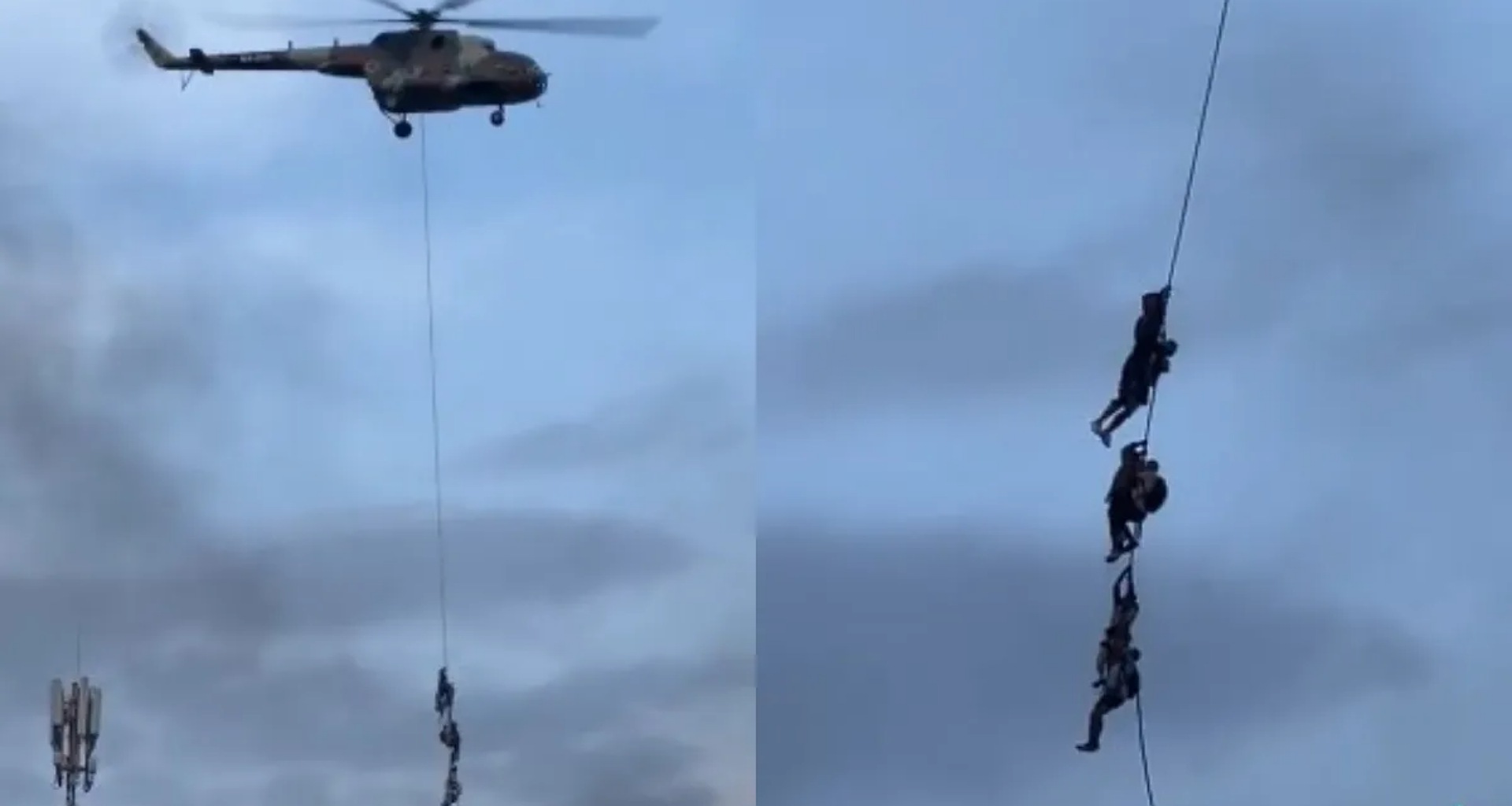 નેપાળમાં એક મંત્રી પોતાના પરિવાર સાથે હેલિકોપ્ટરના દોરડા પર લટકીને જીવ બચાવતા જોવા મળ્યા