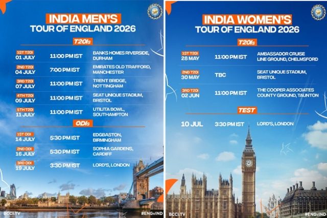 ટીમ ઈન્ડિયા 2026 માં ફરી ઈંગ્લેન્ડનો પ્રવાસ કરશે, ફિક્સ્ચર અને સ્થળો જાહેર