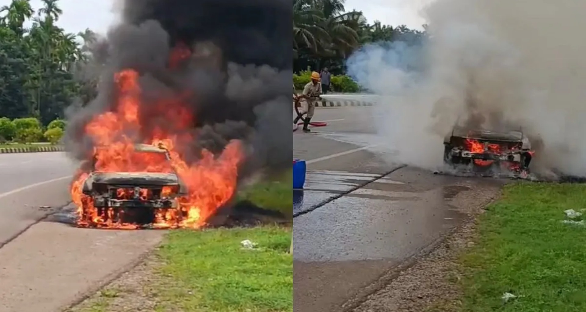 રાષ્ટ્રીય ધોરીમાર્ગ પર કાર આગના ગોળામાં ફેરવાઈ ગઈ અને બળીને રાખ થઈ ગઈ