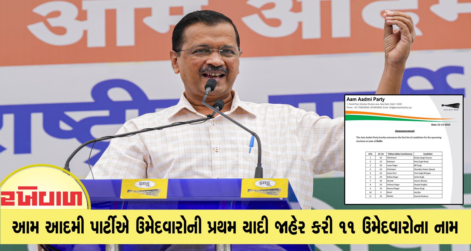 આમ આદમી પાર્ટીએ ઉમેદવારોની પ્રથમ યાદી જાહેર કરી 11 ઉમેદવારોના નામ