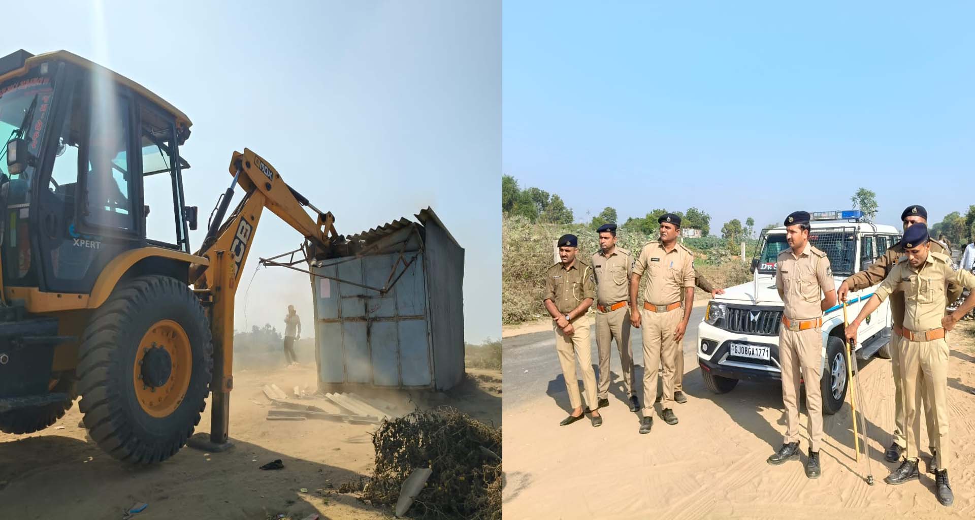 દિયોદર મોજરુ જુના ગામે બૂટલેગરોના પાનના ગલ્લા પર બુલડોઝર ફેરવી દેવાયું