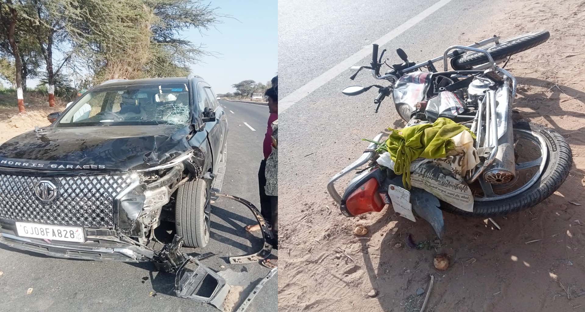 થરાદ–ડીસા હાઈવે પર ગમખ્વાર અકસ્માત સર્જાયો : મોટા કાપરા નજીક કાર અને બાઈક વચ્ચે અકસ્માતમાં બે ના મોત