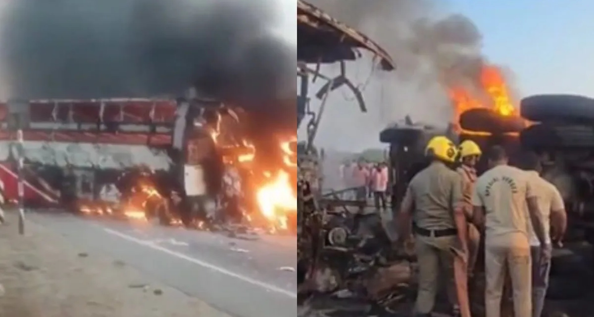 પેસેન્જર બસ ટ્રક સાથે અથડાઈ, બંને વાહનોમાં આગ લાગી, 14 લોકો જીવતા બળી ગયા