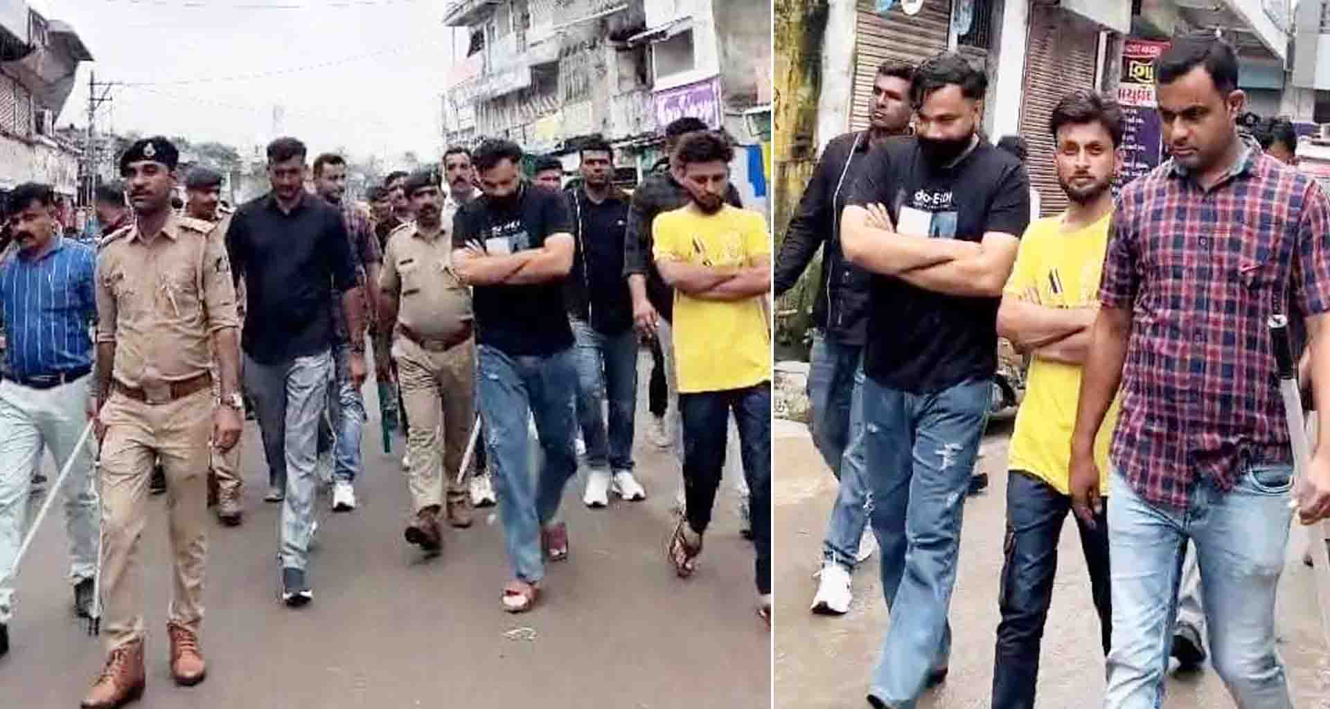 પાલનપુરમાં બે આરોપી ઓનો વરઘોડો કાઢતી પોલીસ