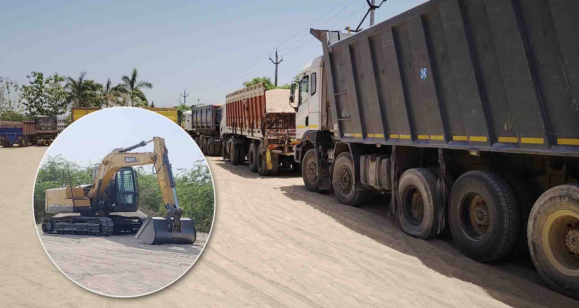 ભીલડી; બનાસ નદીમાં કાર્યવાહી રેતી ખનન કરતા 2 હિટાચી મશીન અને 13 ડંપર ઝડપાયા