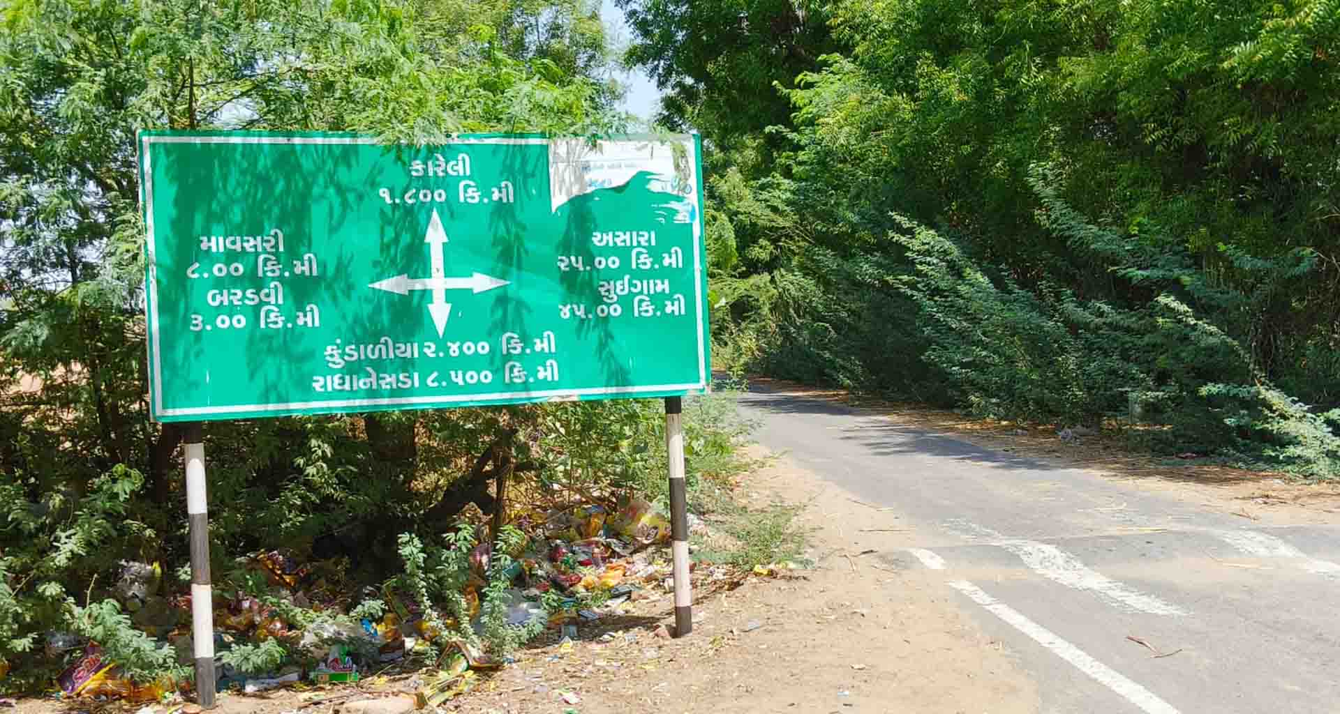 વાવના કુંડાળીયા ચાર રસ્તા થી કારેલી રોડ પર બાવાળોનું રાજ અકસ્માતની ભીતિ