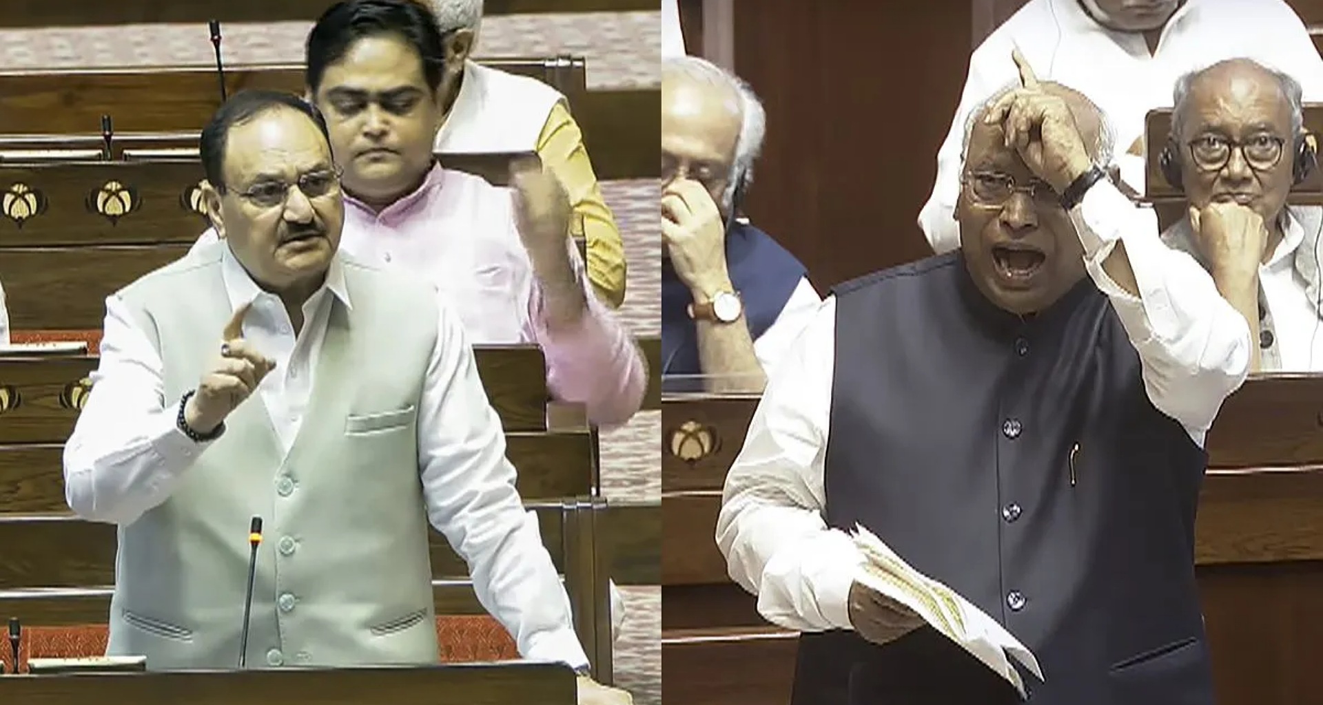 મલ્લિકાર્જુન ખડગે અને જેપી નડ્ડા વચ્ચે ઉગ્ર બોલાચાલી