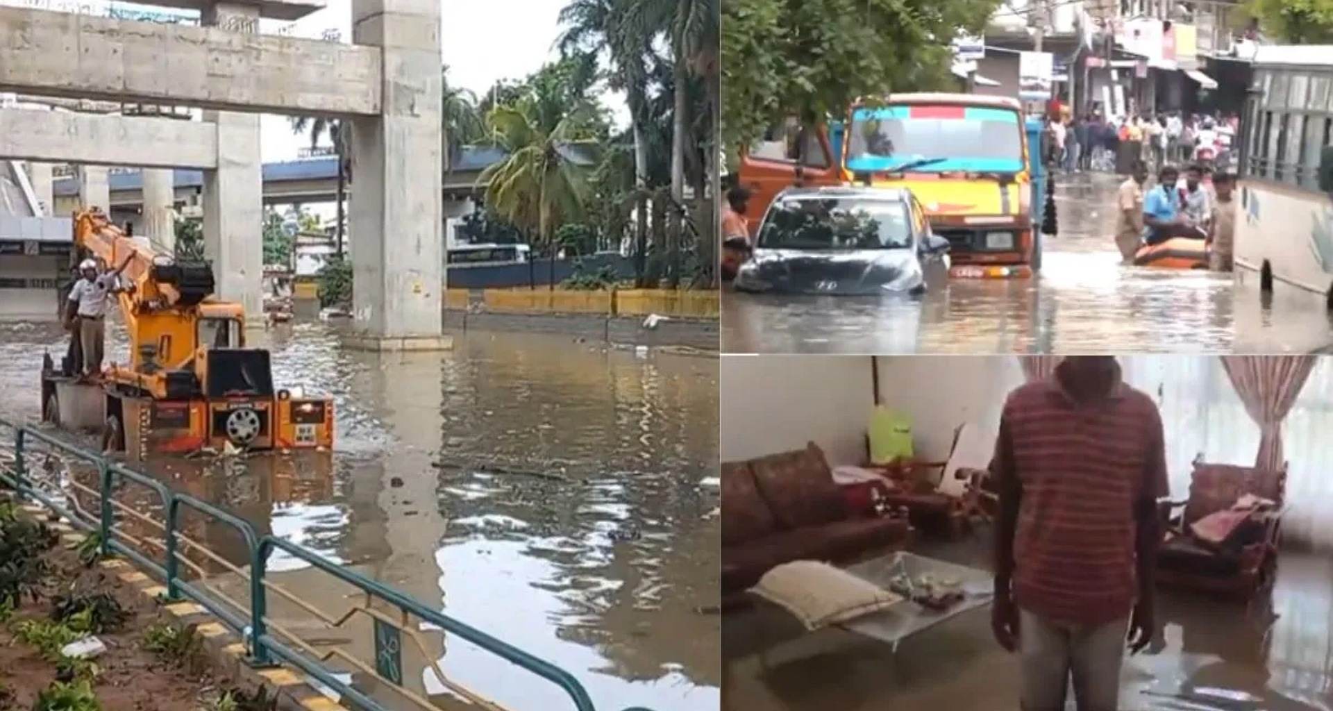 બેંગલુરુમાં ભારે વરસાદ બાદ રસ્તાઓ, ઘરો અને વાહનોમાં પાણી ભરાયા