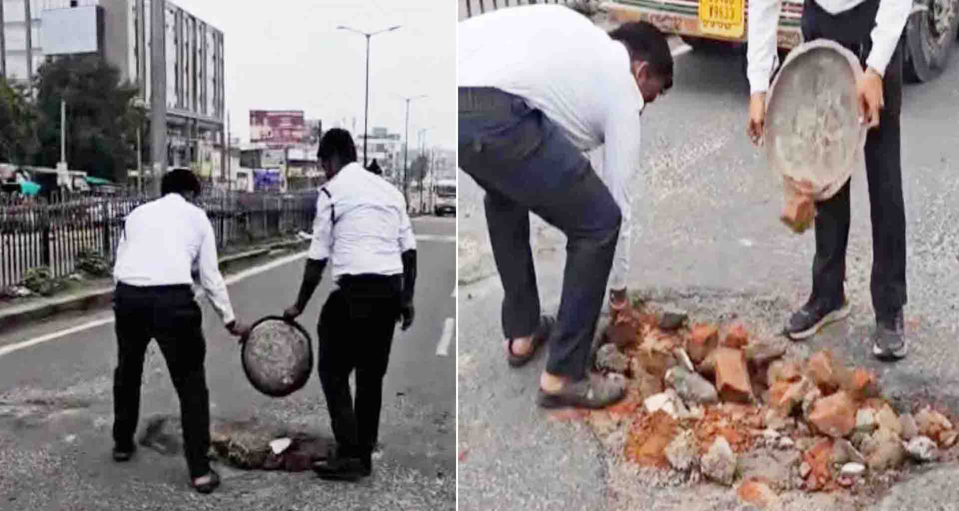 પાલનપુર હાઇવે પર ટિયારબી જવનોએ ખાડા પુરવાની કામગીરી હાથ ધરી; હાઇવે ઓથોરિટી સામે પ્રશ્નો