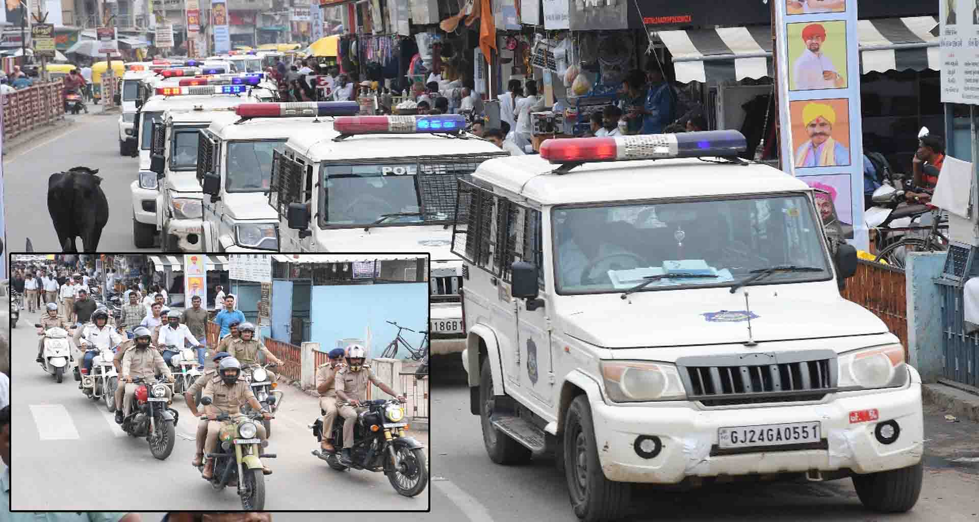 પાટણમાં નીકળનારી રથયાત્રાના માર્ગો પર પોલીસ તંત્ર દ્વારા ફલેગ માચૅ યોજી